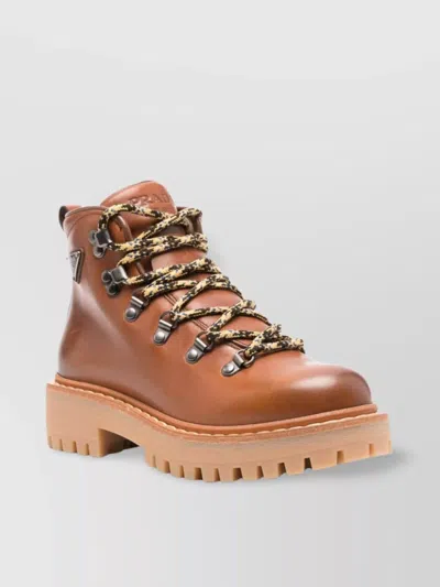 PRADA LACE-UP LEATHER ANKLE BOOTS