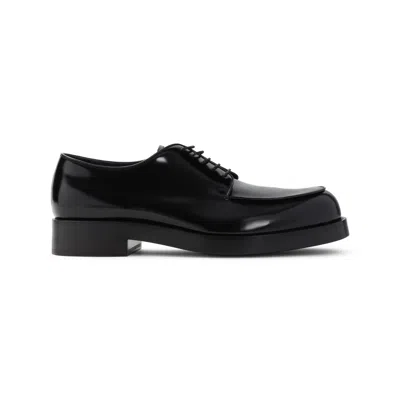 Prada Lace Up Leather Moccasins For Men In Black