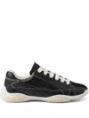 Prada Leather Sneakers With Contrast Stitching And Rubber Sole In Pattern