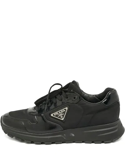 Pre-owned Prada Lace-up Leather Sneakers In Black