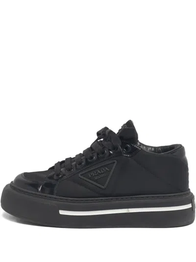 Pre-owned Prada Lace-up Leather Sneakers In Black
