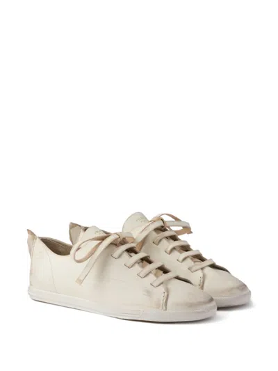 Prada Lace-up Leather Sneakers In Neutral