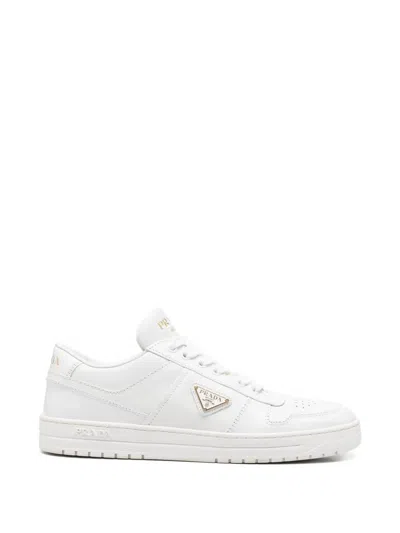 Pre-owned Prada Lace-up Leather Sneakers In White