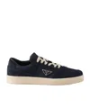 Prada Men's Downtown Nylon And Suede Low-top Sneakers In Blue