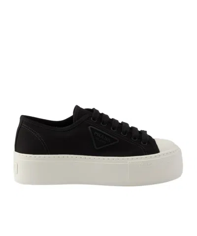Prada Lace-up Low-cut Sneakers In Black
