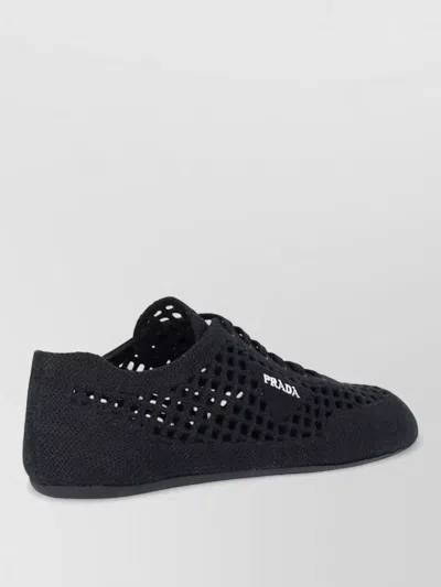 Prada Lace Up Low Sneakers Round Toe Mesh In Black