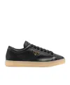 Prada Enamel Triangle-logo Sneakers In Black