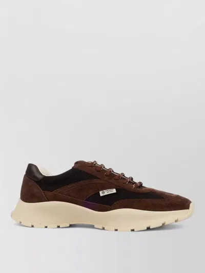 Prada Lace Up Low Top Sneakers Contrast Sole In Brown