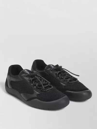 Prada Speedrock Leather And Mesh Fabric Sneakers In Black