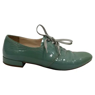 Pre-owned Prada Lace Up Oxfords In Green Patent Leather