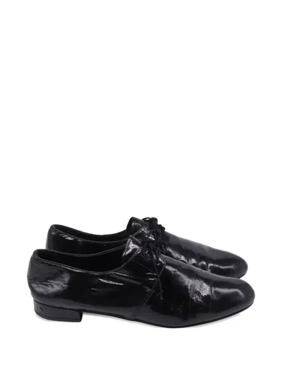 Pre-owned Prada Lace-up Patent Loafers In Black