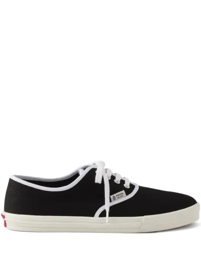 Prada Lace-up Round-toe Sneakers In Black