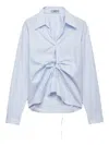 Prada Long Sleeve Collared Button Front Top In Blue