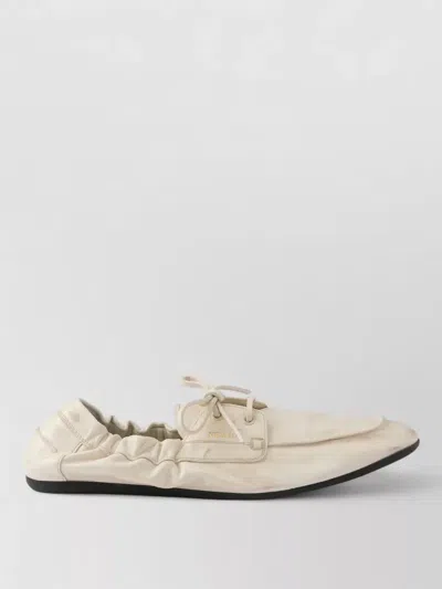 Prada Lace Up Shoes Elasticated Trim Rubber Sole In White