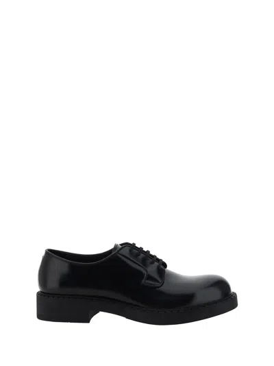 Prada Lace-up Leather Derbies In Black