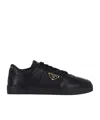 Prada Side Triangular Logo Low-cut Laced Casual Sneakers In Black