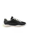 Prada Leather Sneakers With Contrast Stitching And Rubber Sole In Pattern