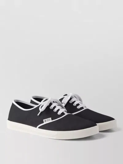 Prada Lace Up Sneakers Contrast Trim Rubber Sole In Black