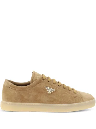 Prada Suede Low-top Sneakers Rubber Sole In Neutral