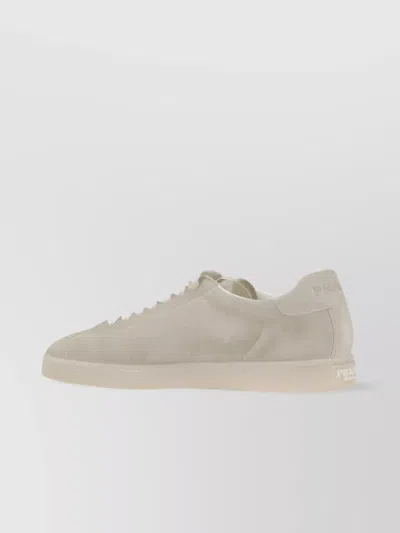 Prada Lace-up Suede Sneakers Round Toe In Neutral