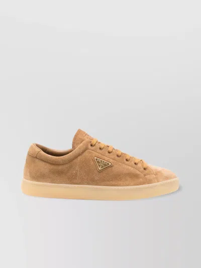 Prada Lace-up Suede Sneakers Translucent Sole In Brown