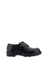 Prada Lace-up Block Heel Round Toe Shoes In Black