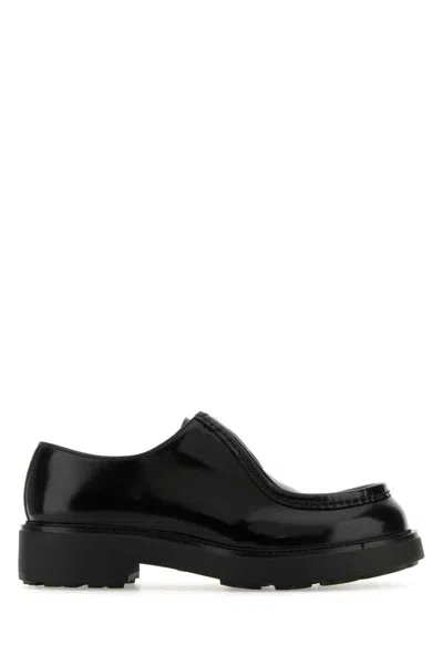 Prada Leather Lace-up Shoes With Chunky Sole And Logoed Rubber Inserts In Black