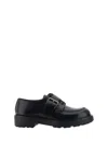 Prada Lace-up Block Heel Round Toe Shoes In Black