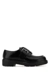 Prada Lace-up Block Heel Round Toe Shoes In Black