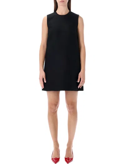 Prada Lace-collar Scuba Mini-dress In Black