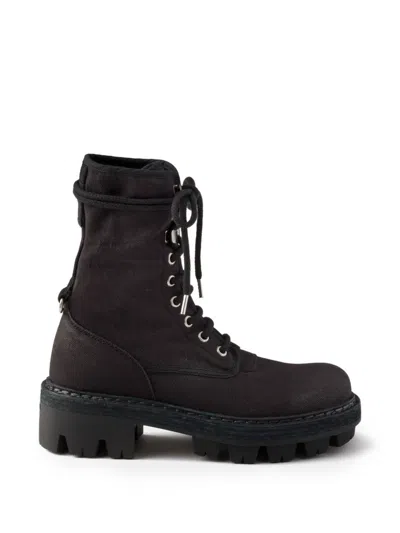 Prada Laced Boots With Grooved Sole In Black