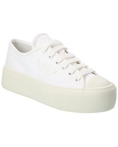 Prada Laced Canvas Sneaker In White
