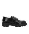 Prada Brushed Leather Lace-up Shoes With Strap In Black