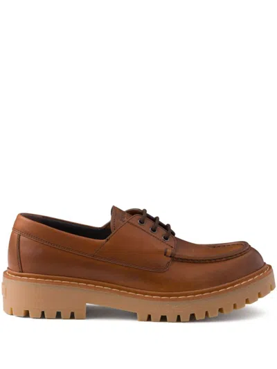 PRADA LACED LEATHER LOAFERS