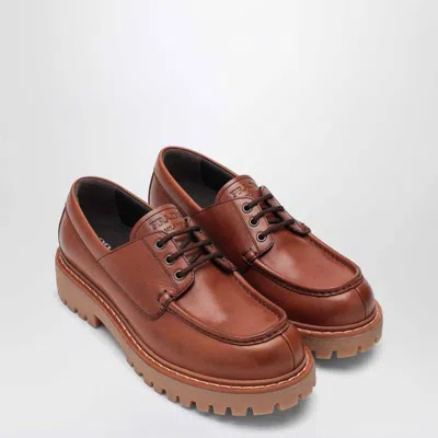 Prada Laced Moccasins In Cognac Leather In Brown