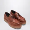 Prada Laced Moccasins In Cognac Leather Men In Brown