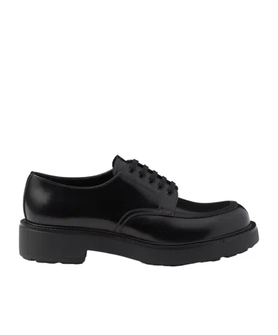 Prada Chunky Sole Leather Derby Shoes In Black
