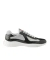 Prada Men's America's Cup Patent Leather Patchwork Sneakers In Dark Grey/silver