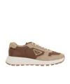Prada Enamel-triangle Lace-up Sneakers In Nude