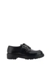 Prada Lace-up Block Heel Round Toe Shoes In Black