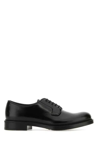 Prada Men Brushed Leather Lace-up Shoes In Black