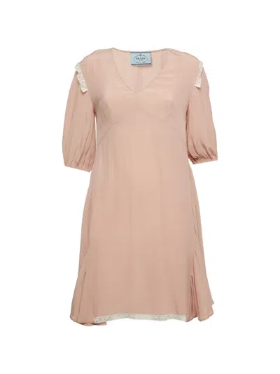 Pre-owned Prada Lace-insert Mini Dress In Pink