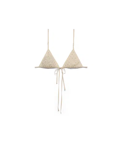 Prada Lace-trimmed Bra With Rhinestones In Natural