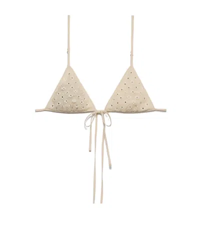 Prada Lace-trimmed Bra With Rhinestones In Neutral
