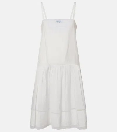 Prada Lace-trimmed Linen Minidress In White
