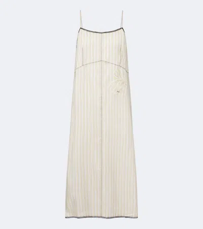 Prada Lace-trimmed Striped Maxi Dress In Yellow