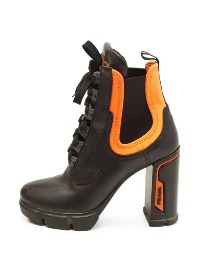 Pre-owned Prada Lace-up Ankle Boots In Black