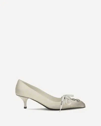 Prada Lace-up Antique-finish Leather Pumps In White