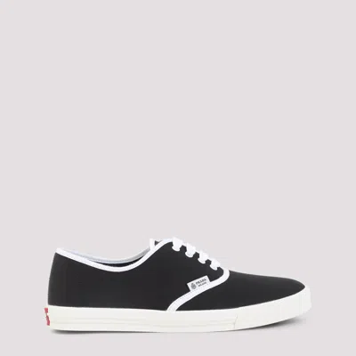 Prada Lace Up Sneakers Contrast Trim Rubber Sole In Black