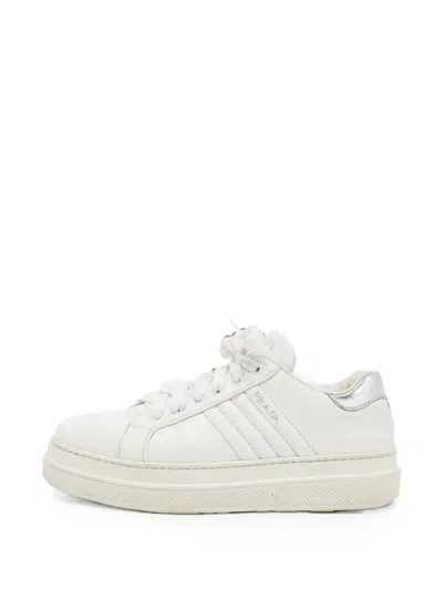 Pre-owned Prada Lace-up Leather Sneakers In White